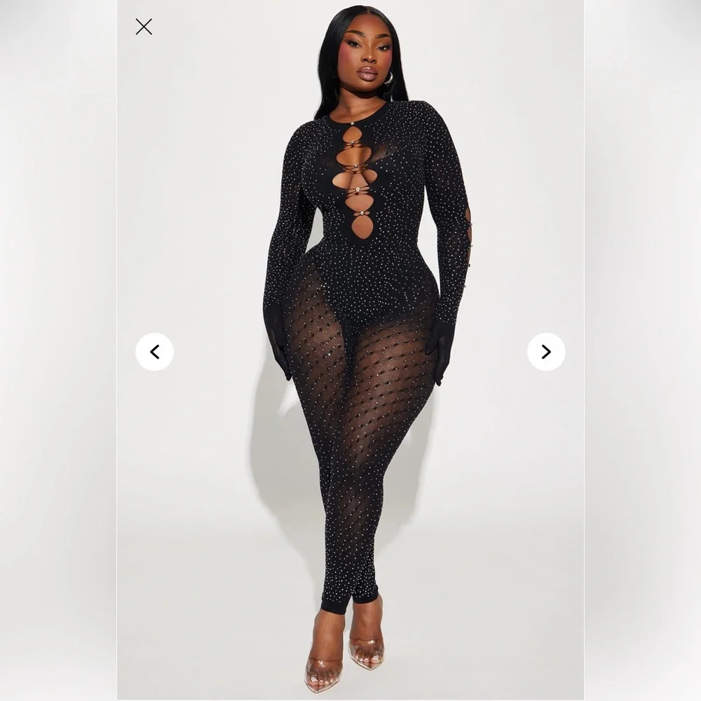 Black Rhinestone Bodysuit - Picture 4 of 5